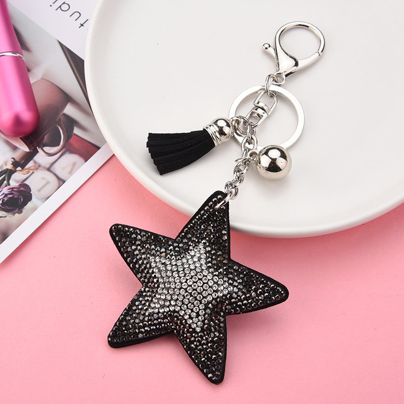 Wholesale Creative two-color diamond velvet five-pointed star tassel keychain